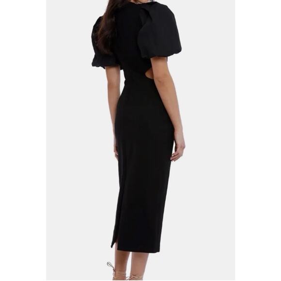 Moodie Crew Neck Puff Sleeve Cutout Midi Dress Black Size Large - Picture 2 of 10